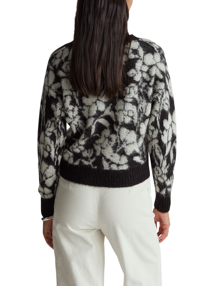 Benetton Crew Neck Jacquard Jumper, Black - view 2, Black