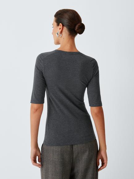John Lewis Slim Fit Elbow Length Sleeve Cotton Blend T-Shirt, Grey Marl - view 2, Grey Marl