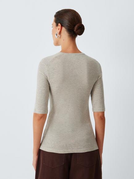 John Lewis Slim Fit Elbow Length Sleeve Crew Neck T-Shirt, Natural - view 2, Natural