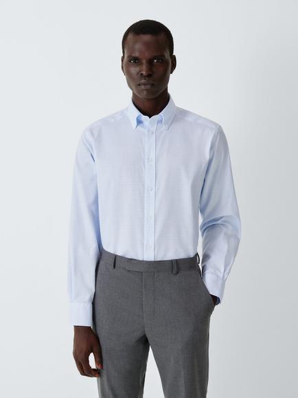 John Lewis Regular Fit Button Down Cotton Shirt, Grid Check, Grid Check