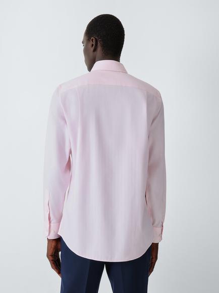 John Lewis Tailored Fit Herringbone Cotton Shirt, Pink - view 2, Pink