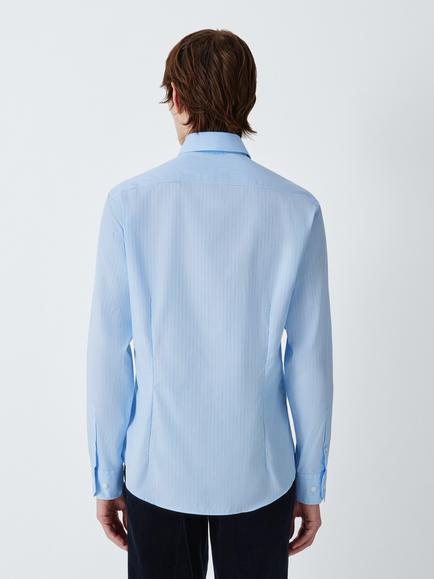John Lewis Regular Fit Cotton Shirt, Blue Shadow Stripe - view 2, Blue Shadow Stripe