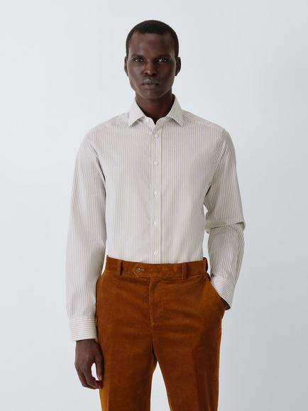 John Lewis Regular Fit Cotton Shirt, Blue Shadow Stripe, Brown Shadow Stripe