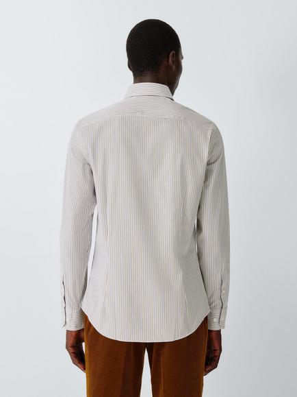 John Lewis Slim Fit Cotton Shirt - view 2, Brown Shadow Stripe
