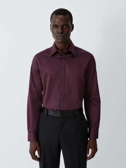 John Lewis Regular Fit Cotton Silk Blend Shirt, Burgundy, Burgundy