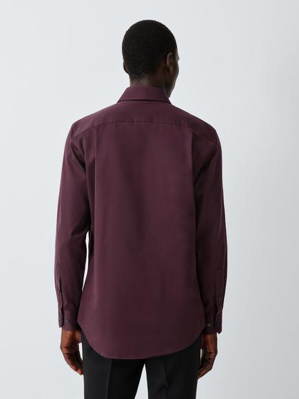 John Lewis Regular Fit Cotton Silk Blend Shirt, Burgundy - view 2, Burgundy