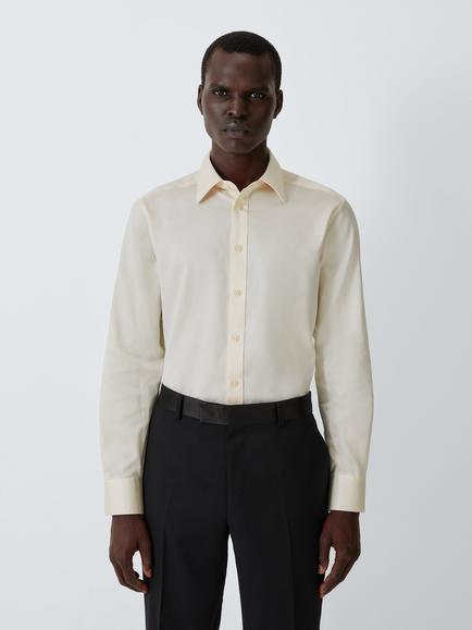 John Lewis Regular Fit Cotton Silk Blend Shirt, Burgundy, Off White