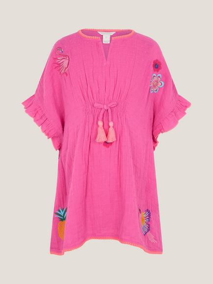 Monsoon Kids' Embroidered Cotton Kaftan, Pink, Pink