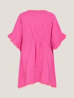 Monsoon Kids' Embroidered Cotton Kaftan, Pink - view 2, Pink