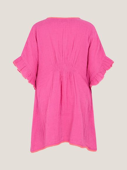 Monsoon Kids' Embroidered Cotton Kaftan, Pink - view 2, Pink