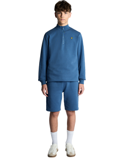Lyle & Scott Kids' Cotton Quarter Zip Sweatshirt, Dark Cornflower - view 2, Dark Cornflower
