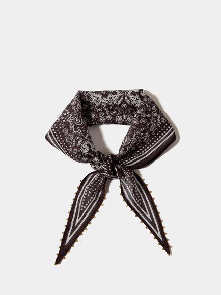 Mint Velvet Paisley Print Beaded Scarf, Brown/Multi