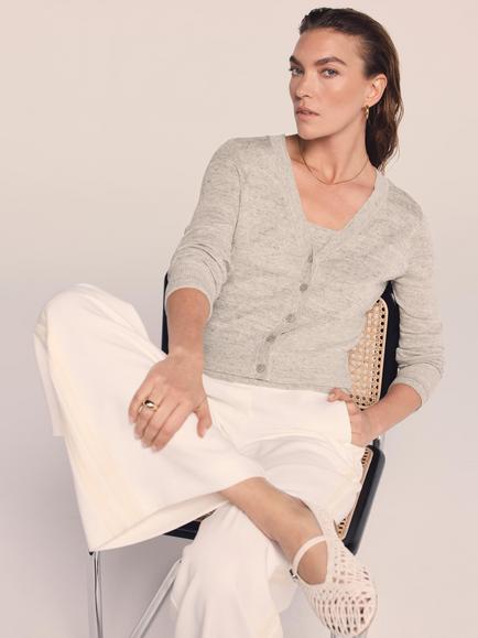 Mint Velvet Layered Detail Linen Rich Cardigan, Natural, Natural