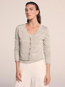 Mint Velvet Layered Detail Linen Rich Cardigan, Natural - view 2, Natural