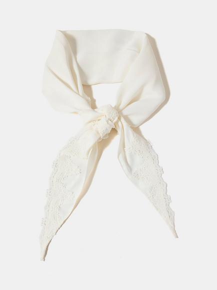 Mint Velvet Lace Trim Satin Scarf, Natural Cream