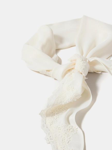 Mint Velvet Lace Trim Satin Scarf - view 2, Natural Cream