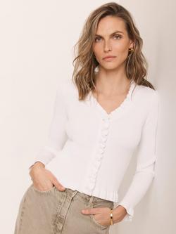 Mint Velvet V-Neck Ruffle Trim Cardigan, White Ivory, White Ivory