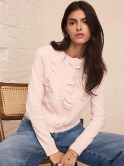 Mint Velvet Floral Applique Popper Cardigan, Light Pink