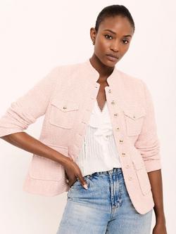 Mint Velvet Appliqué Trim Boucle Jacket, Light Pink - view 2, Light Pink