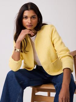 Mint Velvet Collarless Boucle Jacket, Yellow, Yellow
