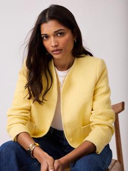 Mint Velvet Collarless Boucle Jacket, Yellow - view 2, Yellow
