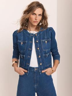 Mint Velvet Plait Detail Denim Jacket, Indigo, Indigo