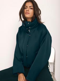 Mint Velvet Funnel Neck Satin Bomber Jacket, Teal Green, Teal Green