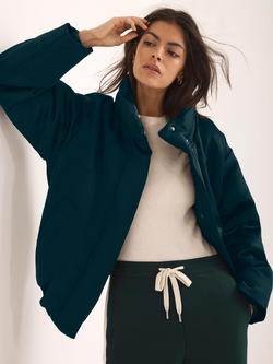 Mint Velvet Funnel Neck Satin Bomber Jacket, Teal Green - view 2, Teal Green