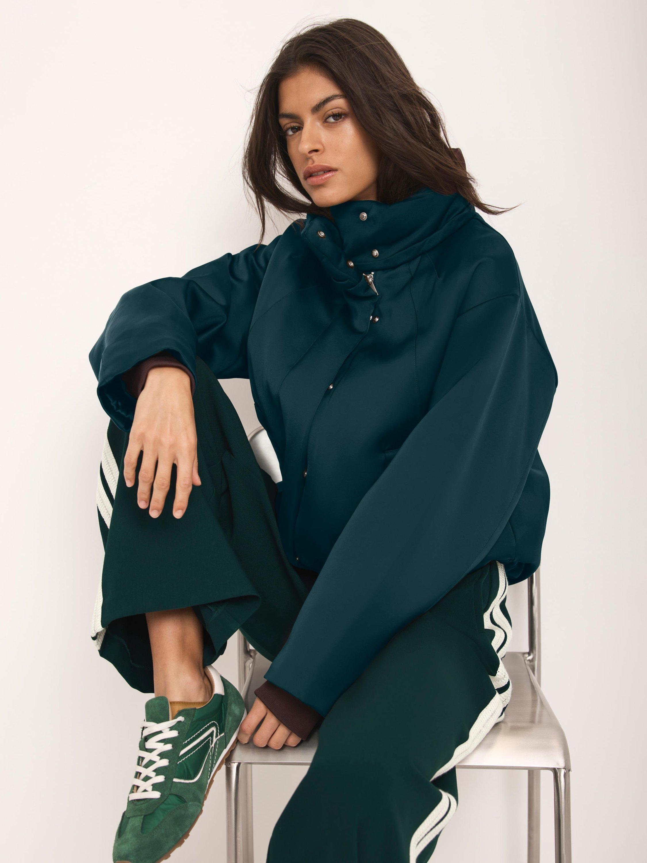 Mint Velvet Funnel Neck Satin Bomber Jacket, Teal Green