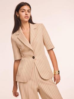 Mint Velvet Pinstripe Short Sleeve Blazer, Brown Camel, Brown Camel
