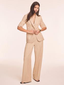 Mint Velvet Pinstripe Short Sleeve Blazer, Brown Camel - view 2, Brown Camel