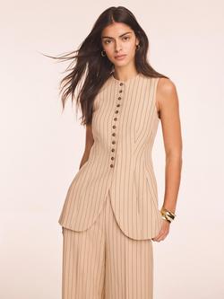 Mint Velvet Pinstripe Longline Waistcoat, Brown Camel - view 2, Brown Camel