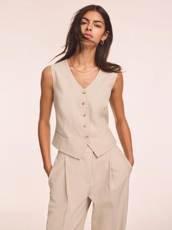 Mint Velvet Tailored Cropped Waistcoat, Natural Stone, Natural Stone
