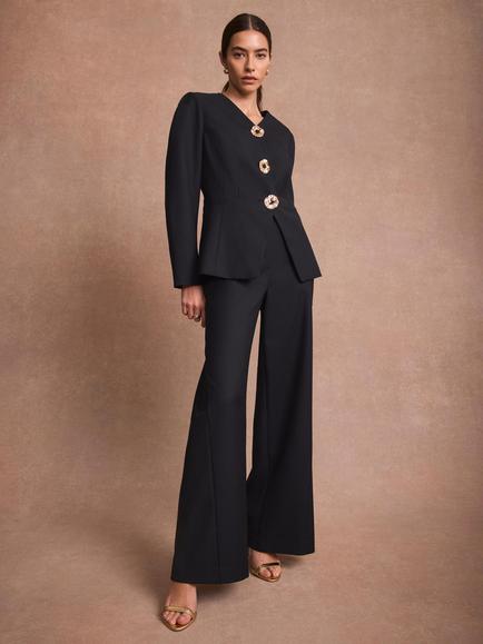 Mint Velvet Sculptured Single Breasted Jacket, Navy Blue - view 2, Navy Blue