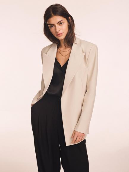 Mint Velvet Longline Double Breasted Blazer, Natural, Natural