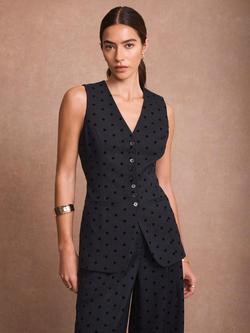 Mint Velvet Polka Dot Longline Waistcoat, Blue Navy, Blue Navy