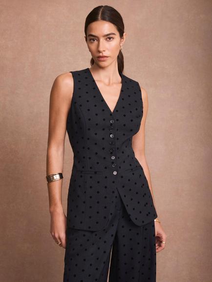 Mint Velvet Polka Dot Longline Waistcoat, Blue Navy, Blue Navy