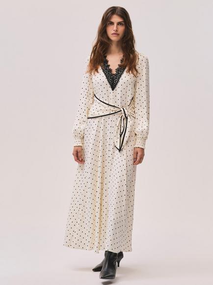 Mint Velvet Polka Dot Tie Waist Midi Dress, Natural Cream, Natural Cream