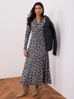 Mint Velvet Heart Print Zip Front Midi Dress, Blue Navy, Blue Navy