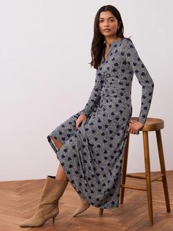 Mint Velvet Heart Print Zip Front Midi Dress, Blue Navy - view 2, Blue Navy
