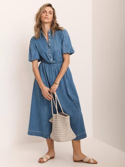 Mint Velvet Twist Detail Denim Shirt Midi Dress, Blue, Blue
