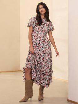 Mint Velvet Ruffle Floral Maxi Dress, Green/Multi, Green/Multi