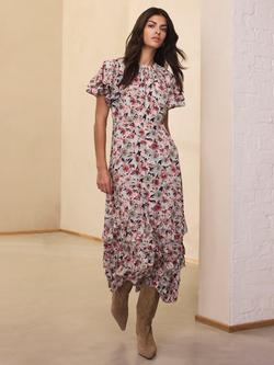 Mint Velvet Ruffle Floral Maxi Dress, Green/Multi - view 2, Green/Multi