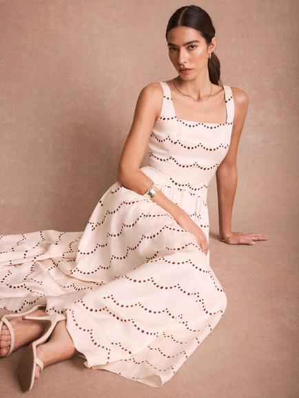 Mint Velvet Square Neck Spot Print Midi Dress, Natural Cream - view 2, Natural Cream