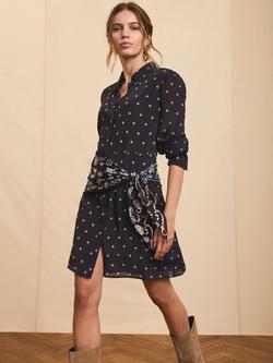 Mint Velvet Floral Scarf Waist Mini Dress, Blue Navy, Blue Navy