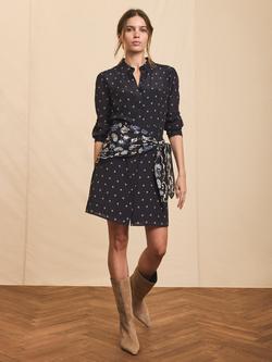 Mint Velvet Floral Scarf Waist Mini Dress, Blue Navy - view 2, Blue Navy