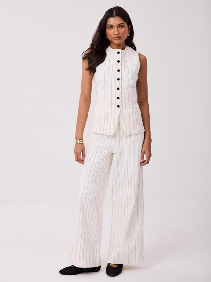 Mint Velvet Pinstripe Wide Leg Jeans, White Ivory, White Ivory