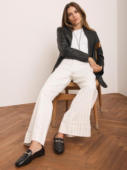 Mint Velvet Pinstripe Wide Leg Jeans, White Ivory - view 2, White Ivory