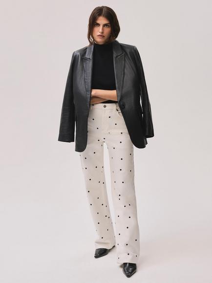 Mint Velvet High Rise Polka Dot Straight Jeans, Ivory, Ivory