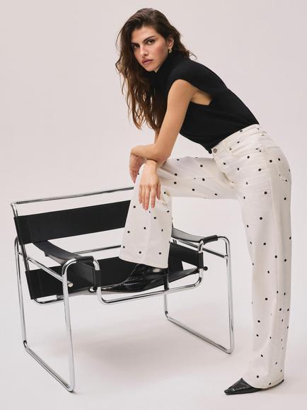 Mint Velvet High Rise Polka Dot Straight Jeans, Ivory - view 2, Ivory